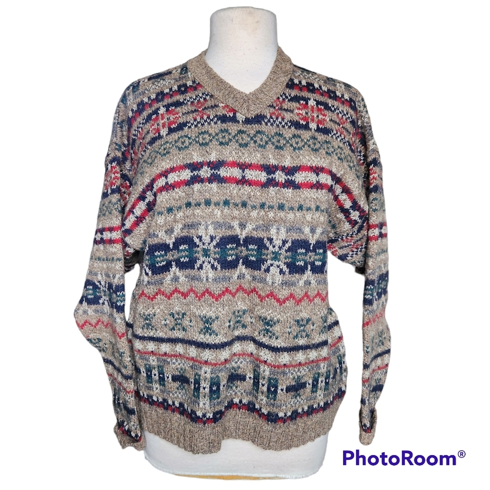 WOOLRICH VINTAGE WOOL FAIR ISLE WINTER PULLOVER SWEATER V NECK SIZE MEDIUM EUC